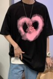 港风潮流纯棉短袖卡通爱心宽松圆领情侣t恤H626P30男类，男装T恤，电商A341