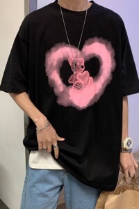 港风 潮流纯棉短袖卡通爱心宽松圆领情侣t恤 H626 P30 男类图片