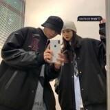 情侣装毛呢拼接PU皮棒球服情侣夹克外套H572P118女类，男装夹克，电商A341