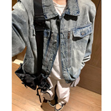 中性风秋装美式复古重工垫肩牛仔衣夹克多拉链外套男女H885P105，男装夹克，电商A341