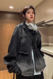 中性风秋装毛边设计垫肩牛仔情侣夹克上衣渐变外套男女H859P88，男装夹克，电商A341