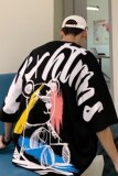 港风夏装卡通涂鸦熊情侣短袖大码上衣半袖H718P38女类，男装T恤，电商A341