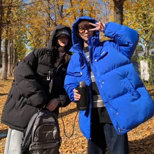 中性冬装 克莱因蓝连帽加厚保暖情侣棉衣外套 H702 P138 女类图片