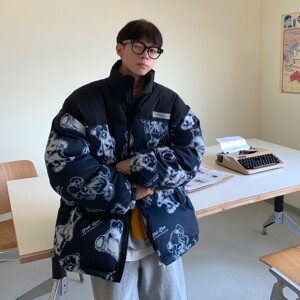 主推 情侣装冬装 涂鸦熊卡通拼接情侣棉衣加厚外套 H691 P128男类图片