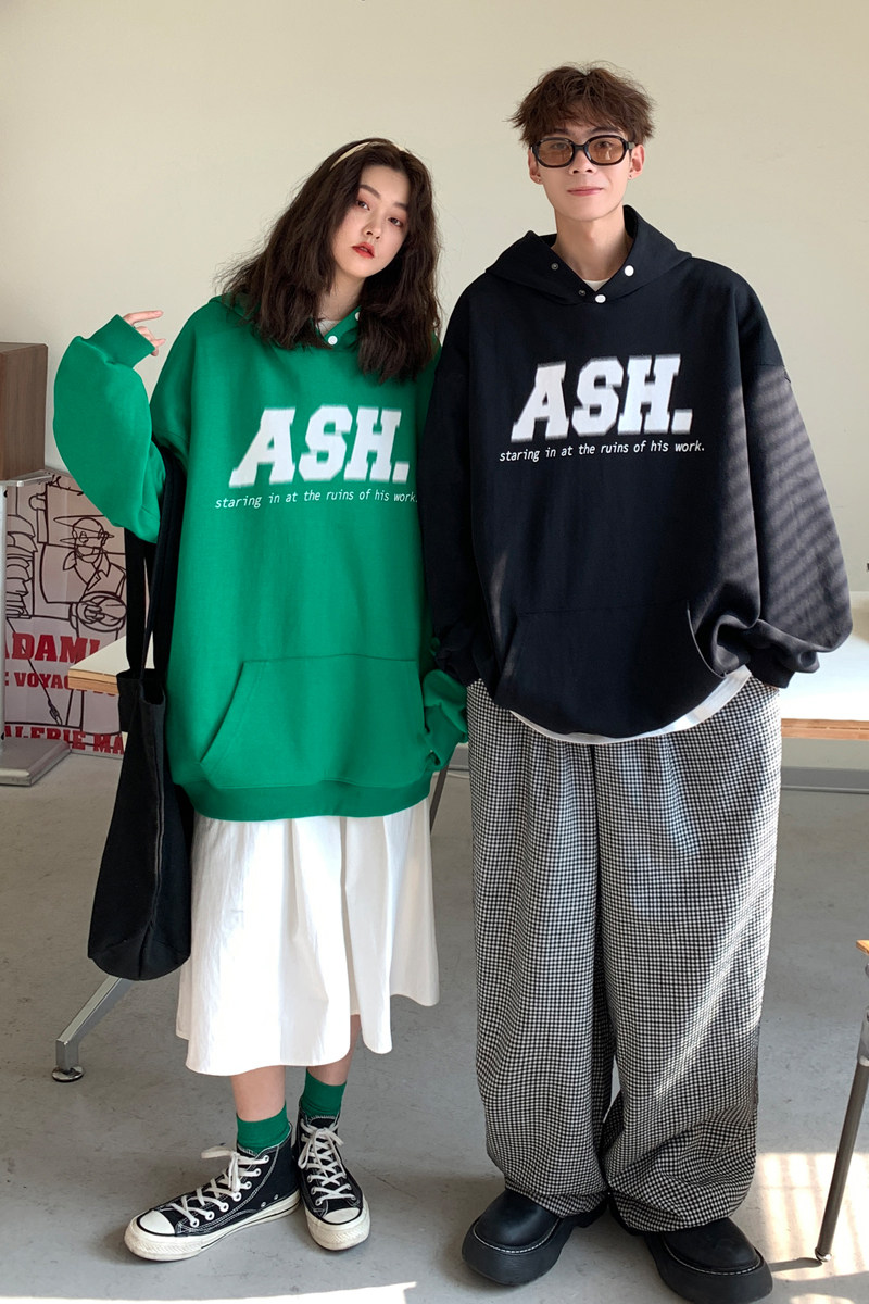情侣装春装潮排扣印花连帽卫衣宽松嘻哈情侣卫衣H705P68男类,男装卫衣,电商A341