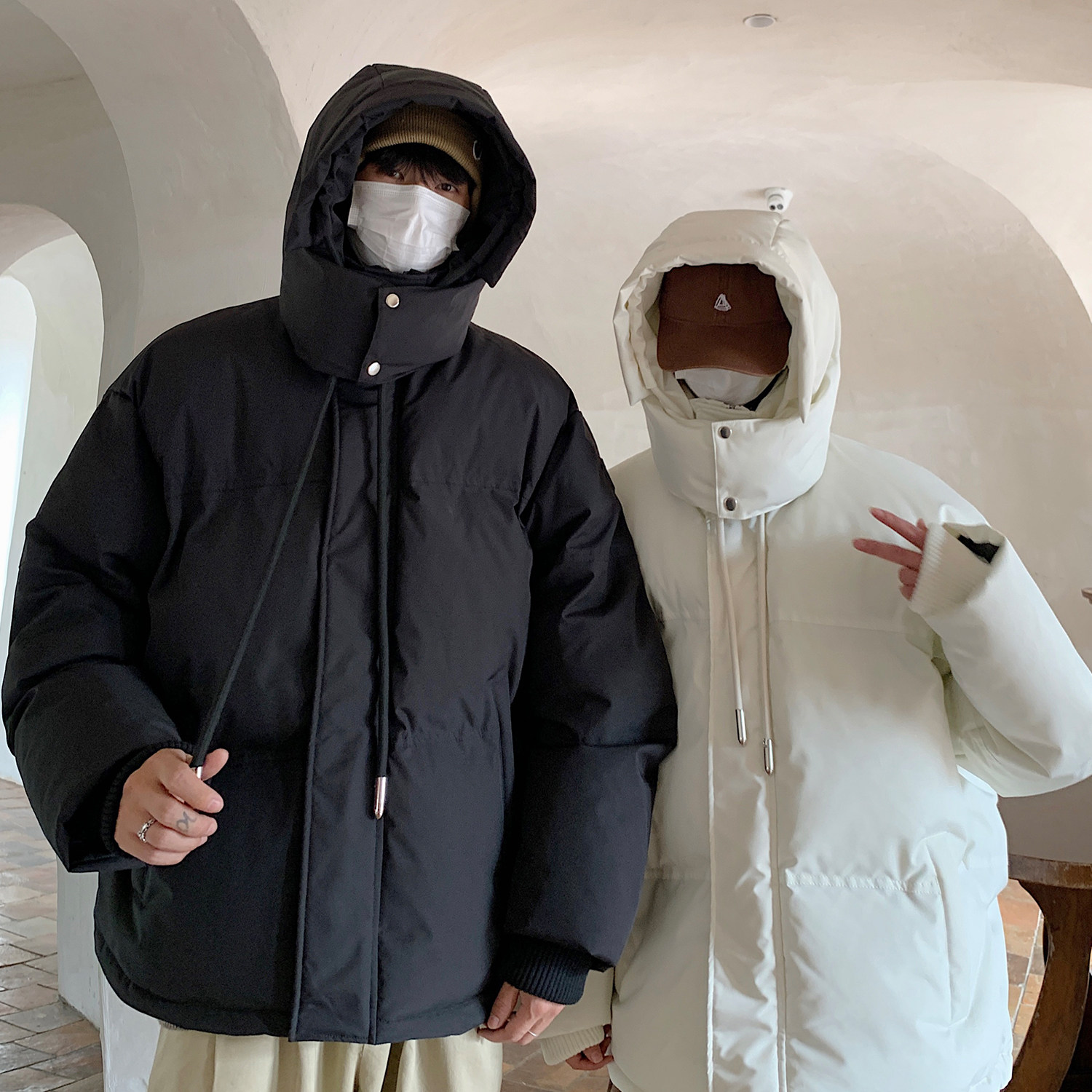 冬装情侣装美式潮牌加厚情侣连帽羽绒棉服外套面包服男H910P138,男装棉衣,电商A341