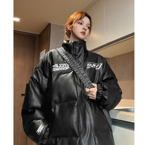 冬装新品 美式印花机车皮棉服PU情侣棉衣面包服外套男女 H909P128图片