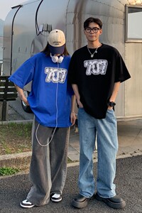 情侣装夏装 腰果花印花情侣短袖T恤衫大码ins上衣 H726 P30 女类图片