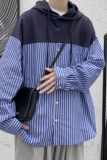 2024春装大皂港风连帽拼接条纹衬衫卫衣外套H706P68控88男类，男装卫衣，电商A341