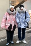 情侣装冬装涂鸦熊大毛领加厚情侣棉衣外套H577P138控168女类，女装棉衣/棉服，电商A341