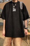 2022港风夏装鹿皮绒印花情侣短袖t恤宽松上衣H731P35女类，男装T恤，电商A341