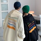 情侣装春装彩虹弹幕字母印花连帽开衫情侣卫衣外套H668P65男类，男装卫衣，电商A341