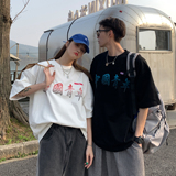 情侣装夏装印花情侣短袖T恤大码宽松上衣班服H733P30男类，男装T恤，电商A341