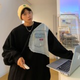 2022情侣装秋装牛仔拼接情侣卫衣绣花外套H663P58控78女类，男装卫衣，电商A341