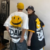 情侣装夏季笑脸印花宽松情侣短袖T恤衫上衣H636P30女类，女装T恤，电商A341