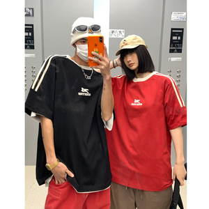 主推 情侣装 复古织带运动型情侣短袖T恤衫插肩袖体恤H825 P38男图片
