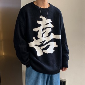 2021港风秋冬新款 字母提花中性宽松情侣毛衣 H565 P78 男类图片