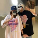 情侣装夏装新ins爱心印花宽松短袖T恤衫潮流H599P35女类，女装T恤，电商A341