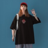 中性风2022五分袖新款宽松休闲ins情侣短袖t恤H620P30男类，男装T恤，电商A341