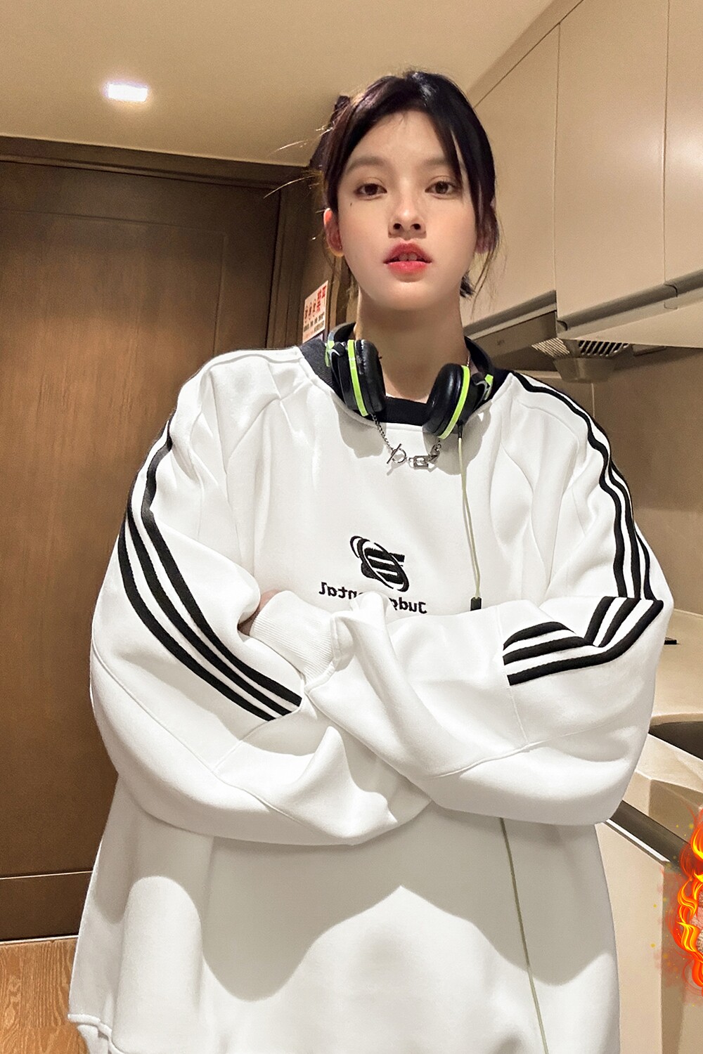 潮美式拼接织带绣花情侣加绒加厚卫衣运动外套男女H866-1P68,男装卫衣,电商A341