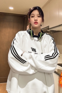 潮美式拼接织带绣花情侣加绒加厚卫衣运动外套男女 H866-1 P68图片