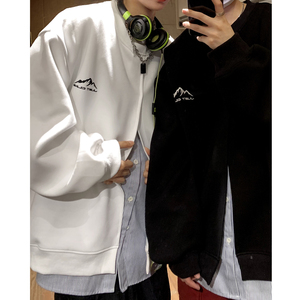 中性风秋装 假两件秋装条纹衬衫拼接情侣卫衣宽松外套男女H867P68图片