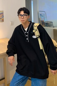22港风春装 男女情侣卫衣学院风宽松V领外套 H641P45 男类 控58图片