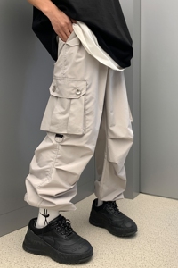 速干工装机能风中性伞兵裤可调节束脚高街微喇情侣长裤男KH101P78图片