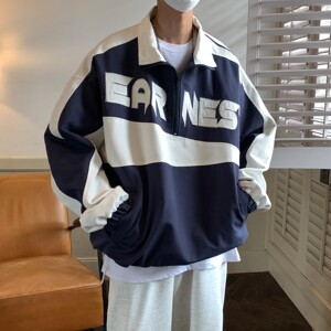 情侣装秋装潮牌美式套头情侣夹克宽松拼接刺绣外套 H756 P98 女图片