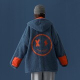 中性风羊羔毛绣花撞色情侣衣外套oversize服H576P128女类，女装棉衣/棉服，电商A341