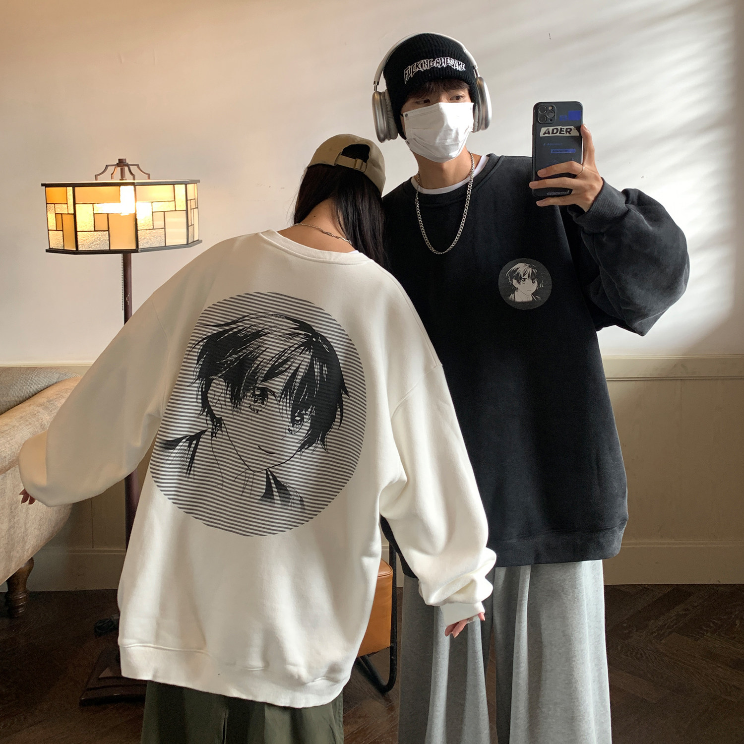 23情侣装秋装水洗做旧卡通动漫情侣卫衣大码外套H751P58男类,男装卫衣,电商A341