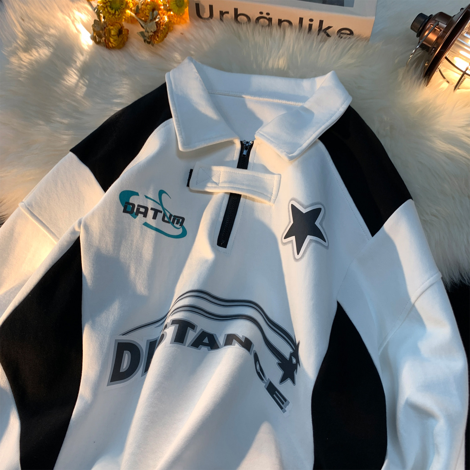 平铺 秋装新品 机车服印花情侣卫衣polo上衣小众外套 H760 P68 男图片