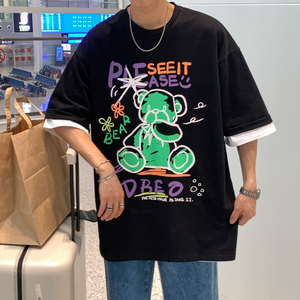 情侣装夏装  涂鸦熊印花情侣短袖宽松团购班服  H608 P35 男类图片