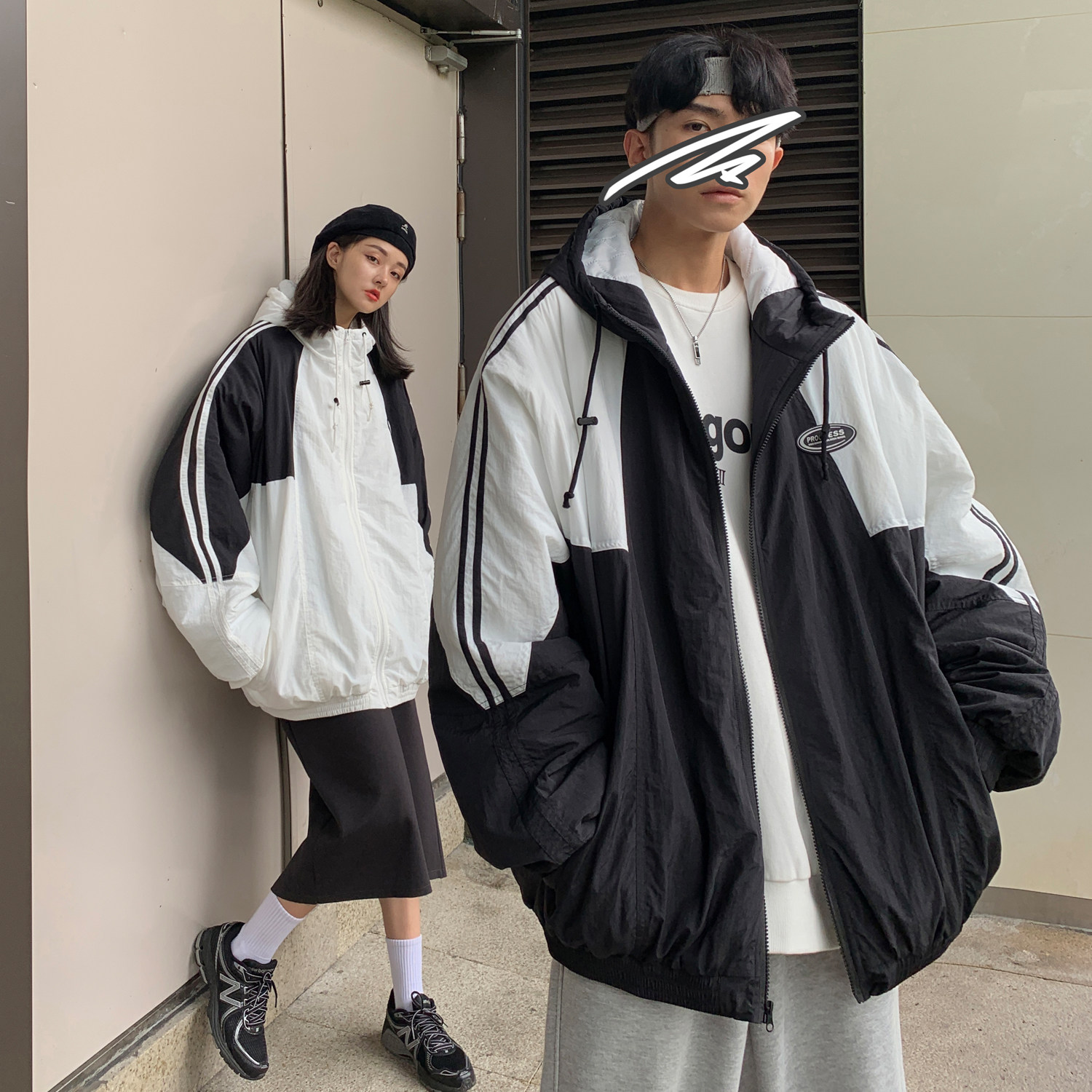 情侣装冬装拼接棉服运动风连帽情侣棉衣外套H573P118控148男类,男装棉衣,电商A341