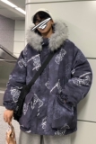 冬装ins涂鸦熊大毛领加厚情侣棉衣外套H577P138控168男类，男装棉衣，电商A341