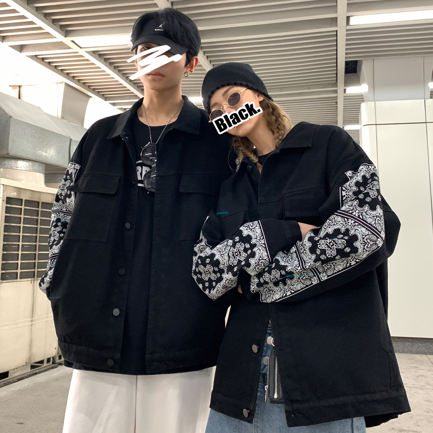 2021情侣装秋装腰果花印花牛仔情侣夹克宽松外套H553P93男类,男装夹克,电商A341