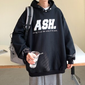 主推秋装 潮排扣印花连帽宽松嘻哈情侣卫衣 H705 P68男类图片
