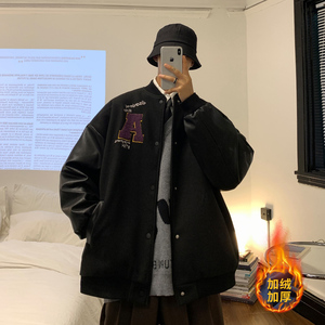 港风 毛呢拼接PU皮棒球服夹克情侣棉衣加厚外套 H572-1 P125男类图片