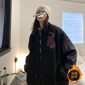情侣装毛呢拼接PU皮棒球服夹克情侣棉衣加厚外套 H572-1 P125男类图片