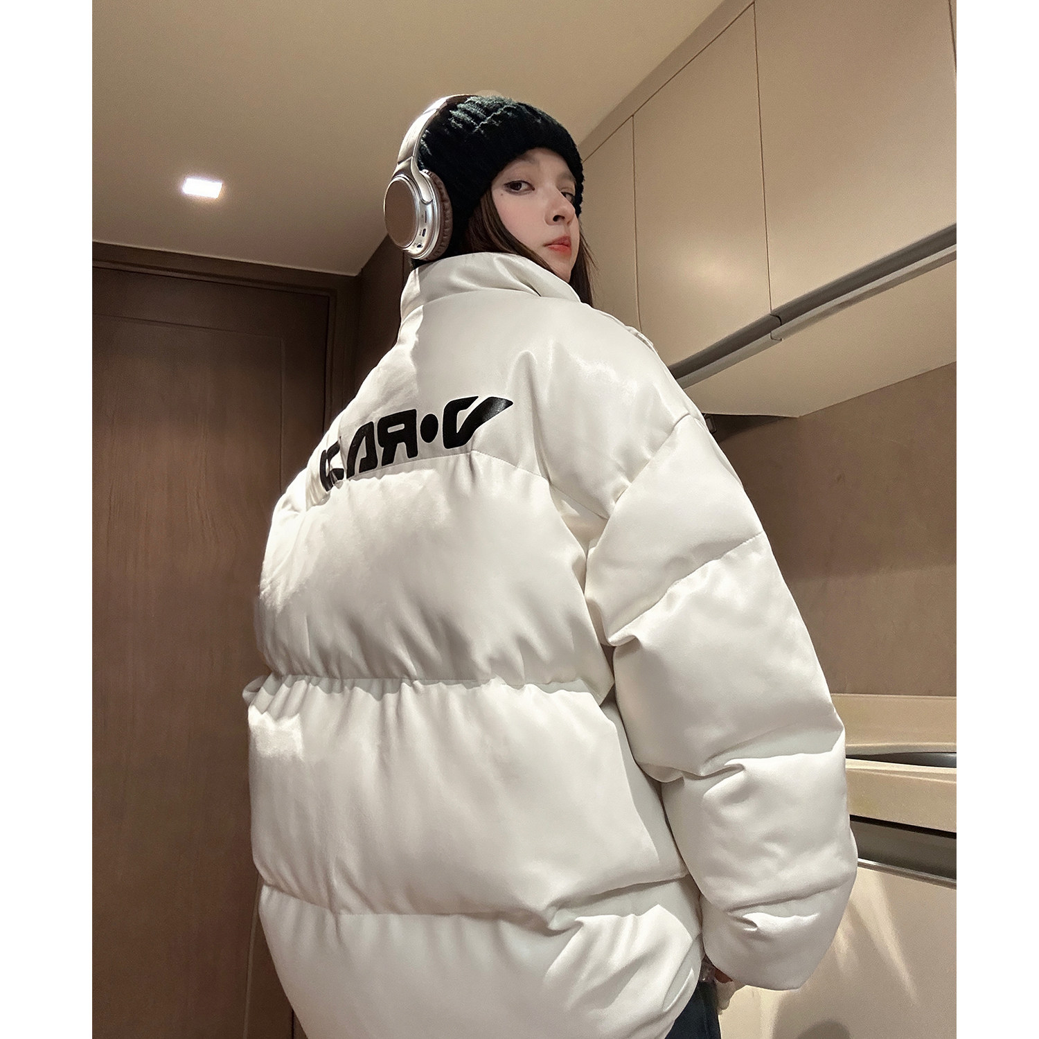 冬装新品 美式印花机车皮棉服PU情侣棉衣面包服外套男女 H909P128图片