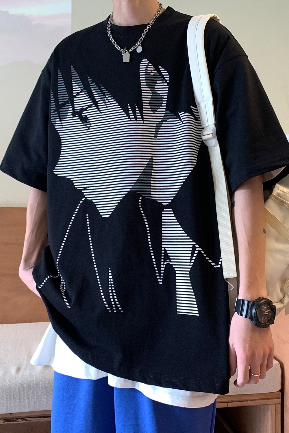 主推港风新品潮卡通动漫圆领情侣短袖T恤H709P35控48男类,男装T恤,电商A341