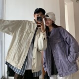 情侣装春装牛仔外套宽松炒花色水洗情侣夹克H657P88女类，女装短外套，电商A341