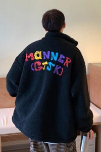 港风冬装 羊羔毛印花字母情侣棉衣加厚外套 H690 P118女类图片