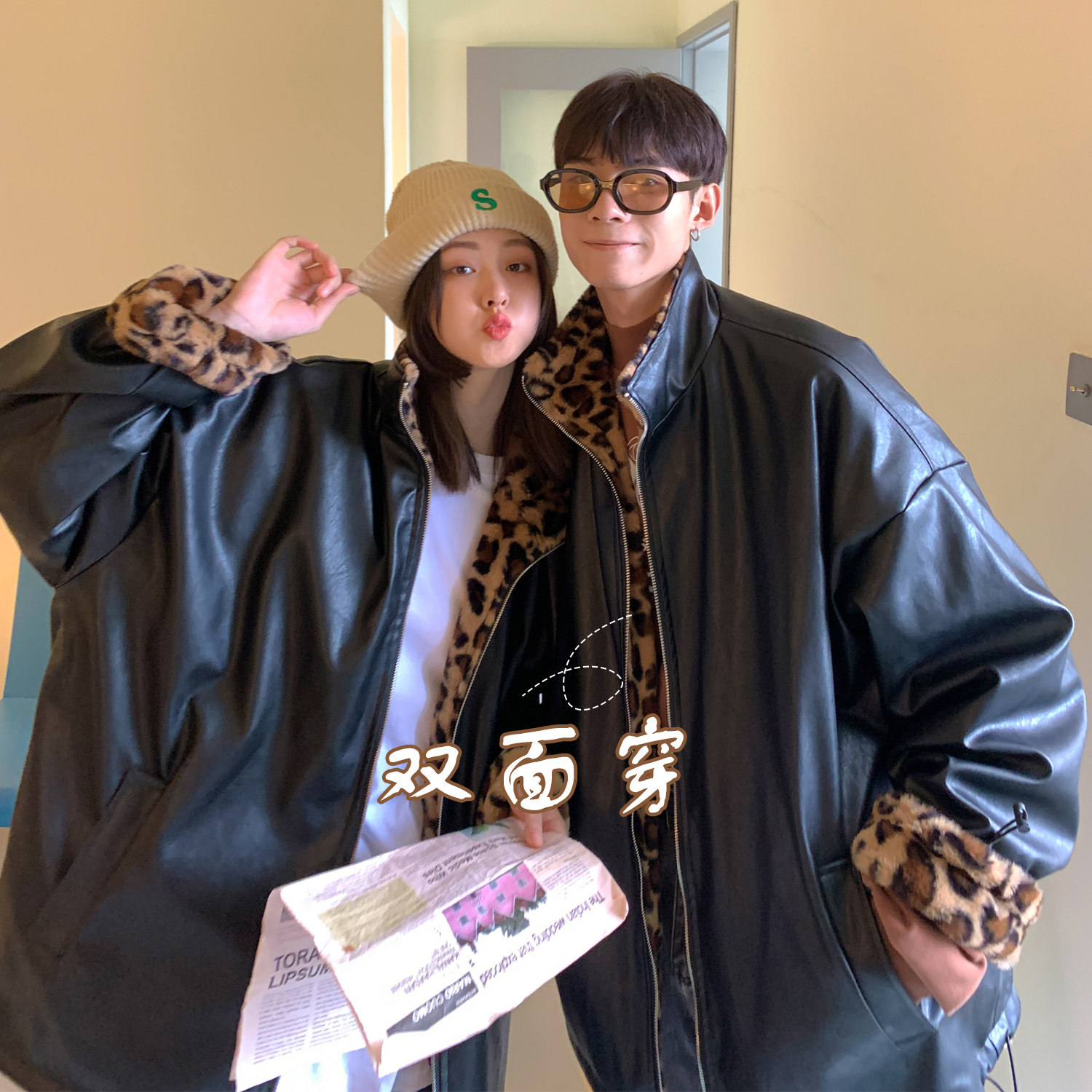 情侣装冬装 双面穿PU皮羊羔毛情侣棉衣加厚外套 H689 P118 男类图片