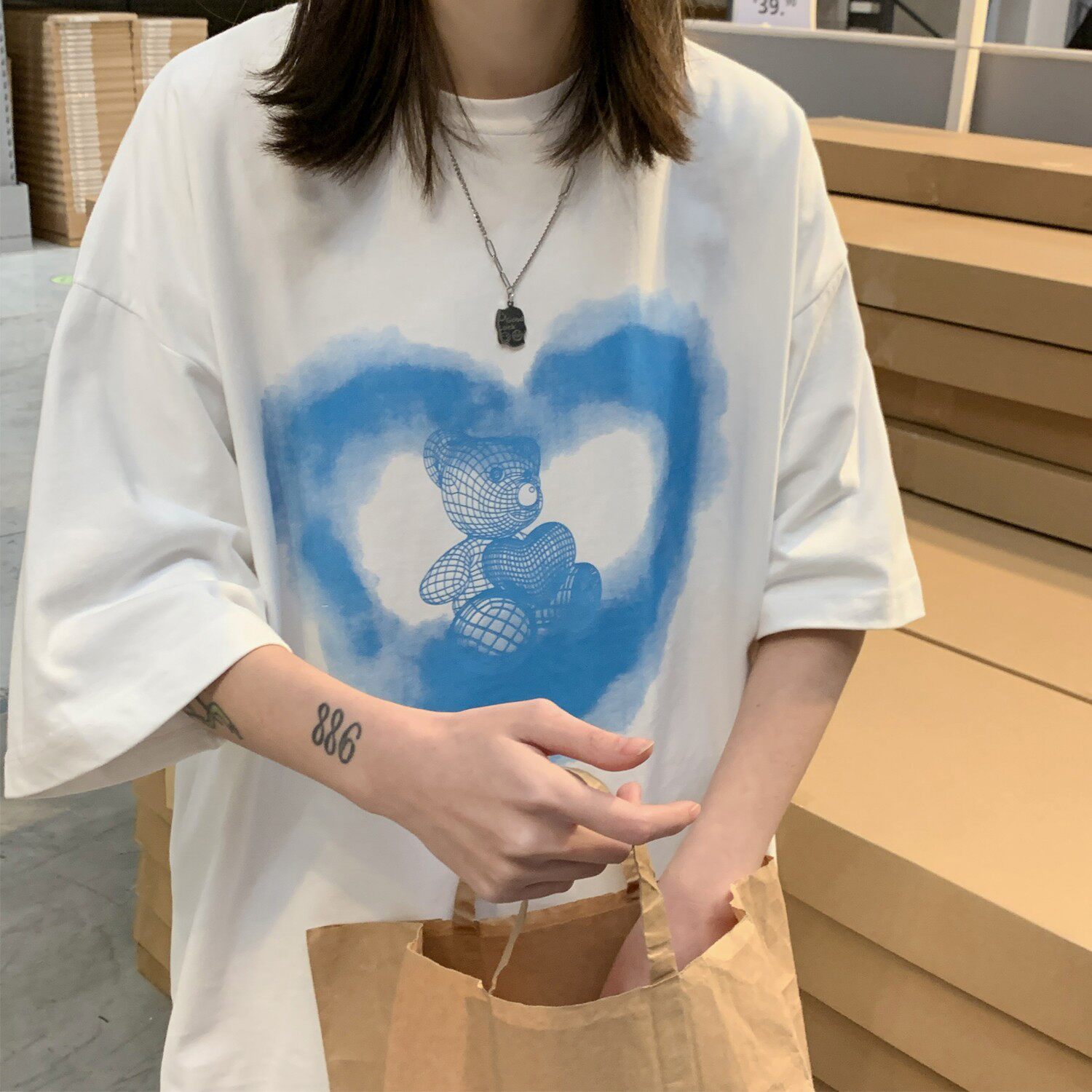情侣装夏潮流纯短袖卡通爱心宽松圆领情侣t恤H626P30女类,女装T恤,电商A341