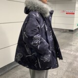 冬装ins涂鸦熊大毛领加厚情侣棉衣外套H577P138控168女类，女装棉衣/棉服，电商A341