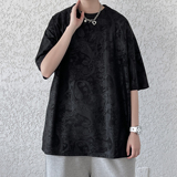 主推港风大皂夏装鹿皮绒腰果花短袖T恤潮牌宽松大码男H736P38，男装T恤，电商A341