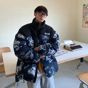 主推 情侣装冬装 涂鸦熊卡通拼接情侣棉衣加厚外套 H691 P128男类图片