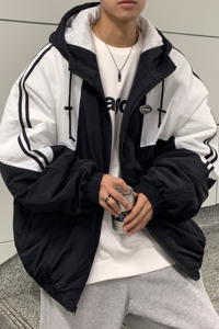 冬装 拼接棉服运动风连帽情侣棉衣外套 H573 P118 控148男类图片