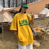 港风夏装印花字母情侣短袖T恤衫大码宽松上衣H723P30女类，男装T恤，电商A341